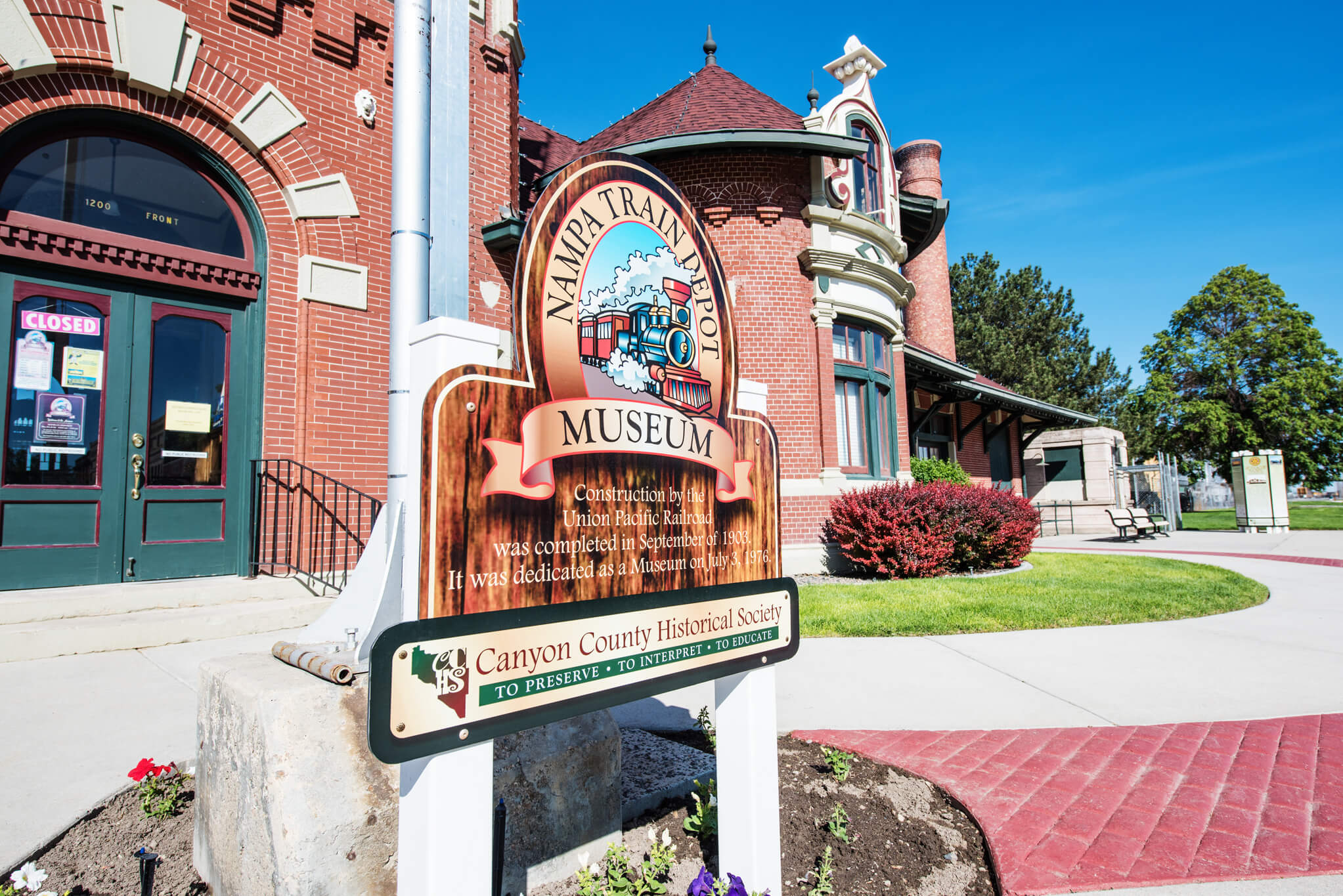 Exterior of the Nampa Train Depot Museum.