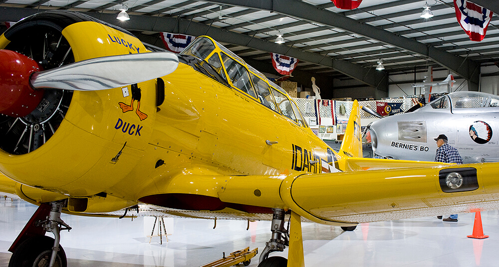 A yellow war plane in the Warhawk Air Museum in Nampa.