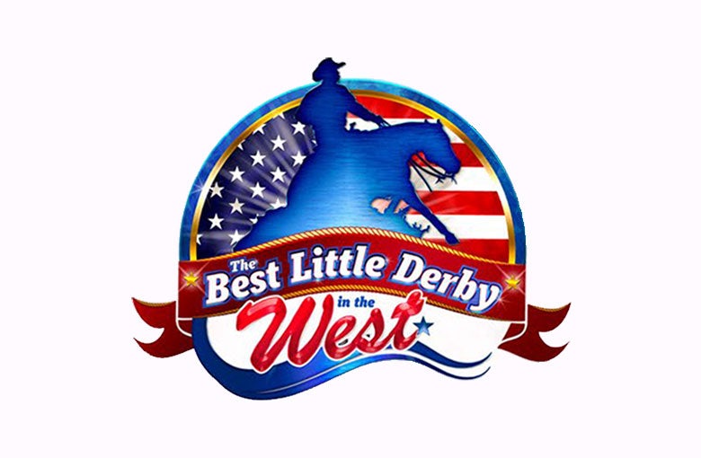 Logo for Best Little Derby in the West, featuring a horse with an American flag theme.