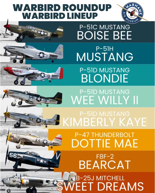 Home ✈️ Warbird round 2025 starts tomorrow!
Join us August 23-24 for Idaho’s largest gathering of historic warbirds! 🇺🇸
What to expect:
• Historic war planes from across the country
• Meet the pilots & hear their stories
• Educational presentations
• Guest speakers on Global War on Terror helo ops
• Food trucks & vendors
• Kid zone & full museum access
⏰Gates open 8:00 AM both days
🎫 Kids 14 & under FREE (with adult)
🌤️ Flying schedule weather permitting
Don’t miss this incredible 23rd annual tribute to aviation history!
🎟️ Purchase your tickets on @warhawk.air.museum website.