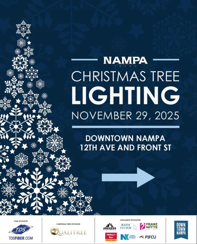 🎄 Join us for Nampa’s 2025 Christmas Tree Lighting on Saturday, November 29! Kick off your holiday season with Shop Small Saturday in Downtown Nampa:Free Activities:	•	Carriage rides at the Train Depot (sign-ups start 11:30 am)	•	Special needs guests: 12-1 pm	•	General admission: 1-4 pm	•	Story time with Mrs. Claus at the library (1-1:30 pm)	•	Photos with Santa & Mrs. Claus after the tree lighting	•	All-day parking in the Downtown Garage🎶 Entertainment: 5 pm (NNU Jazz Quartet & Nampa Boys and Girls Club Choir)✨ Tree Lighting: 6 pm🎪 Winter Wonderland Market: 11 am-7:30 pm at Lloyd SquareMake it a full day of holiday magic in Downtown Nampa!​​​​​​​​​​​​​​​​